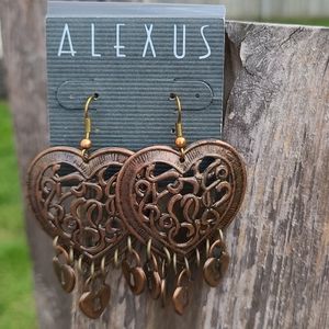 Bronze Heart Earrings with Dangling Heart Locks